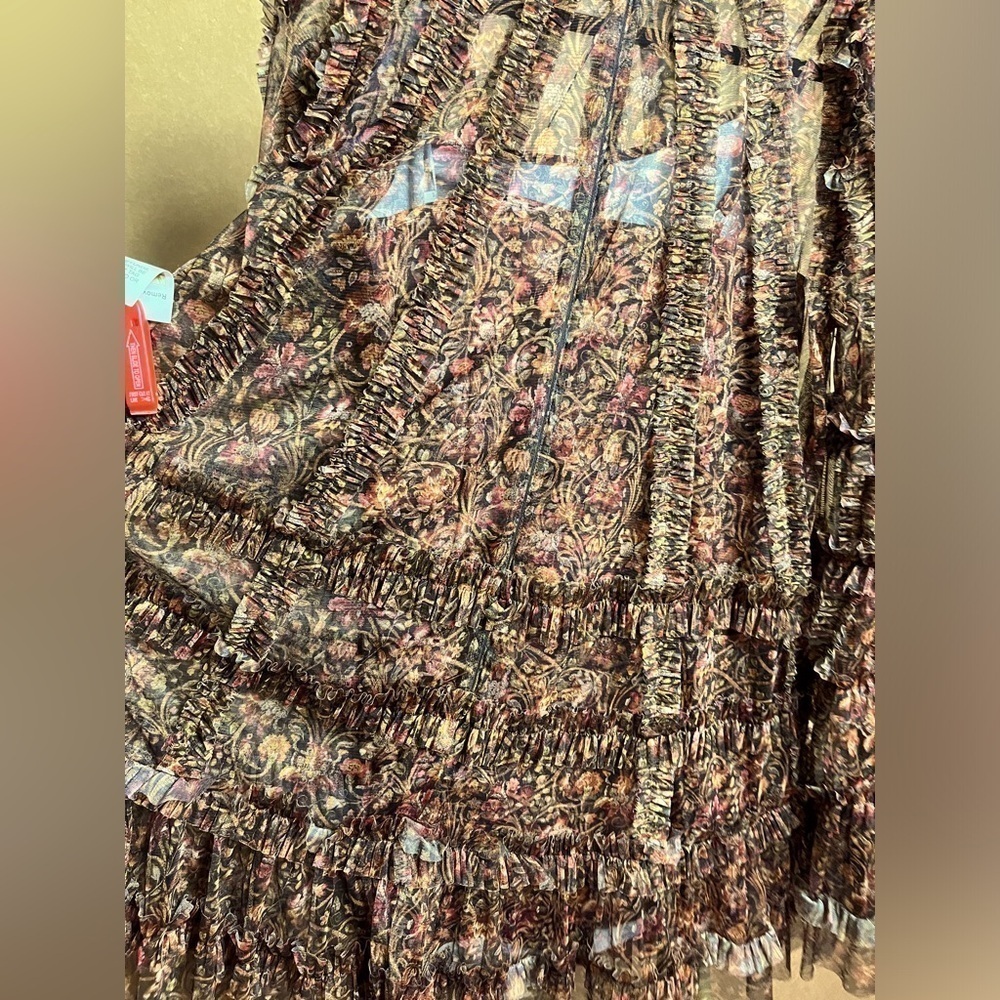 Mac Duggal 8007 Floral Print Long Flair Sleeve Mesh Aline Dress - Picture 6 of 15